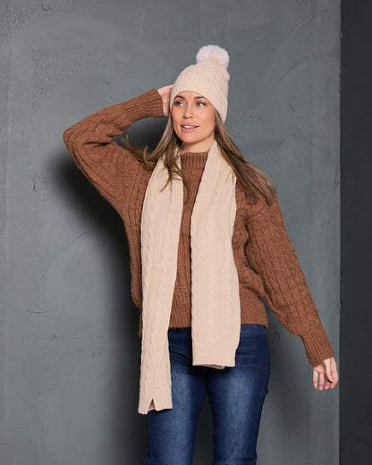 Ashland Scarf & Beanie Set - Cream