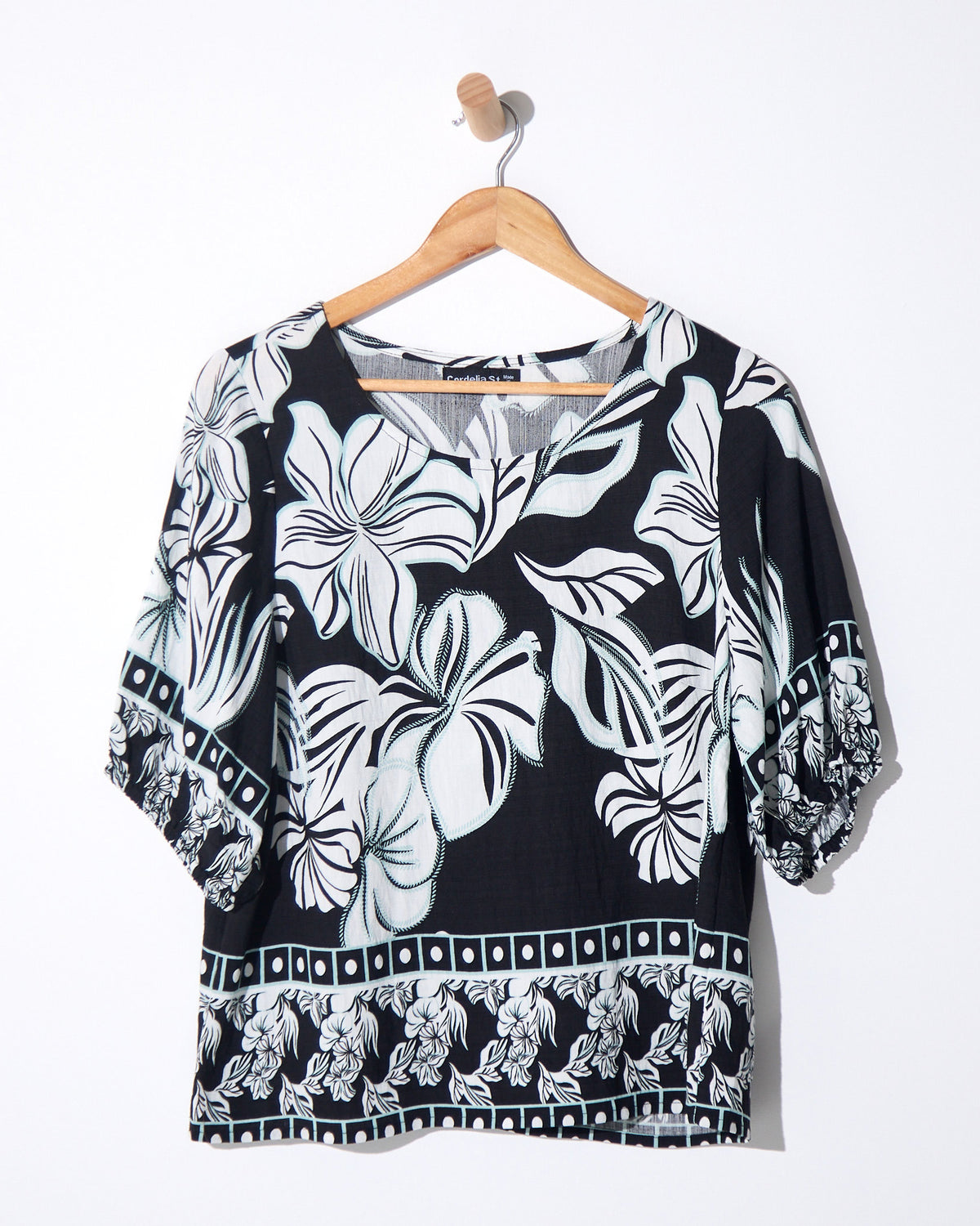 Falkiner Border Print Top - Black