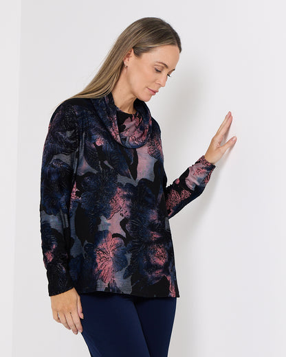 Angelique Cowl Neck Top - Dusk Blossom