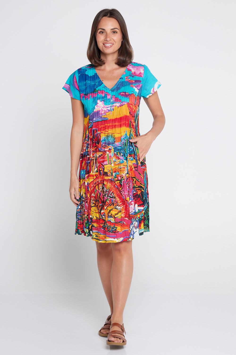 Ocampo Easy Fit Cotton Dress - Cactus Print