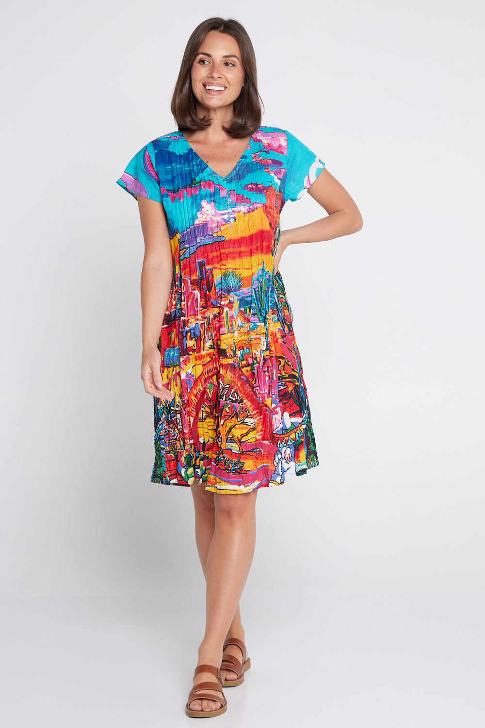 Ocampo Easy Fit Cotton Dress - Cactus Print