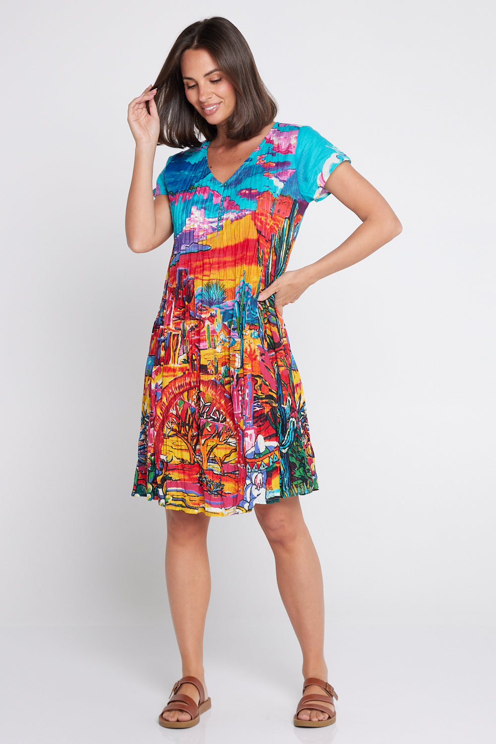 Ocampo Easy Fit Cotton Dress - Cactus Print