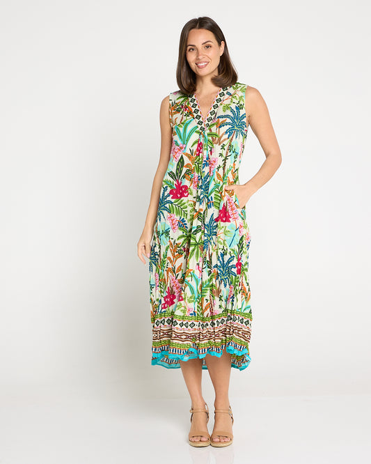 Organic Cotton Sleeveless Midi Dress - Ovahe