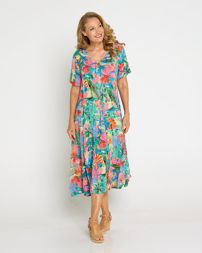 Short Sleeve Godet Dress - Malvinas