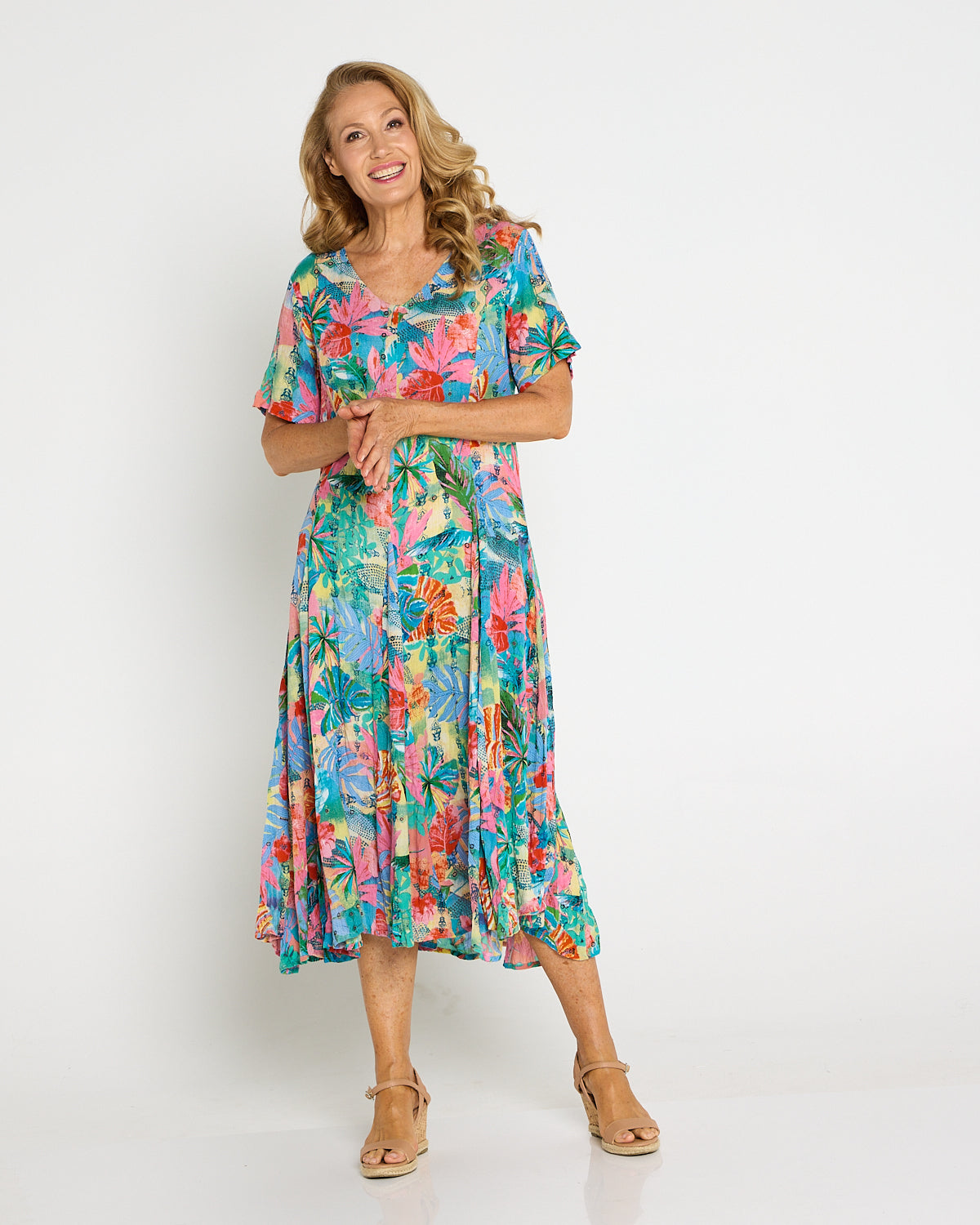 Short Sleeve Godet Dress - Malvinas