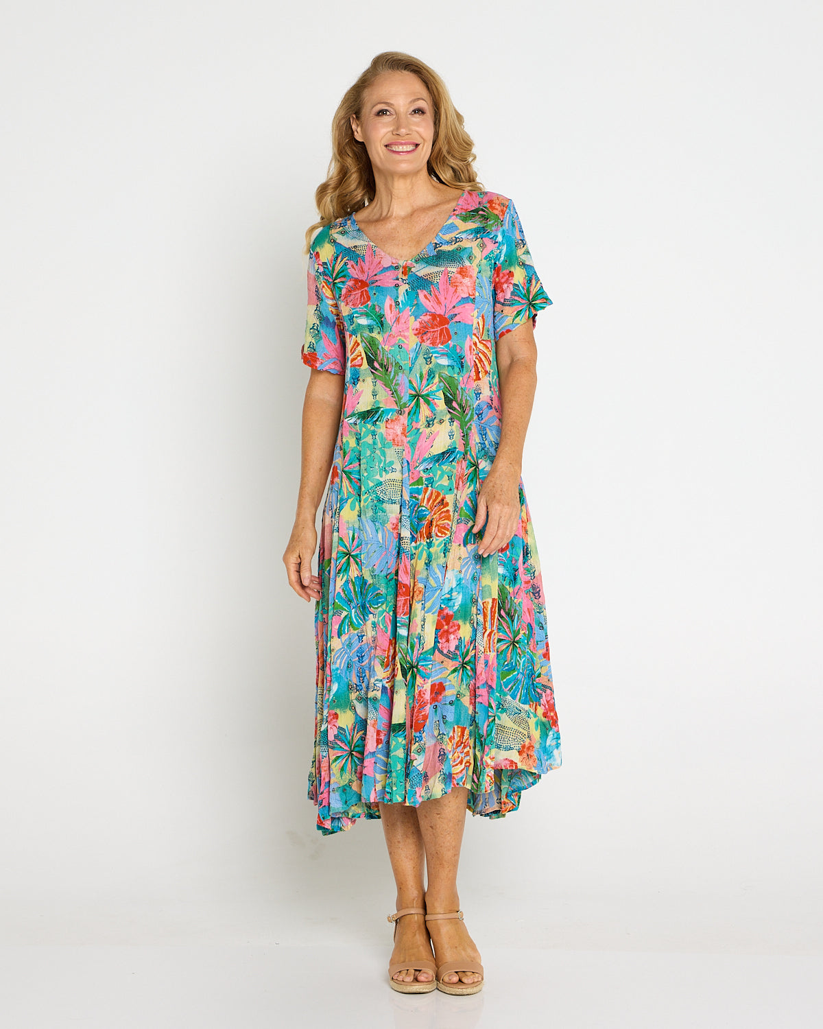 Short Sleeve Godet Dress - Malvinas