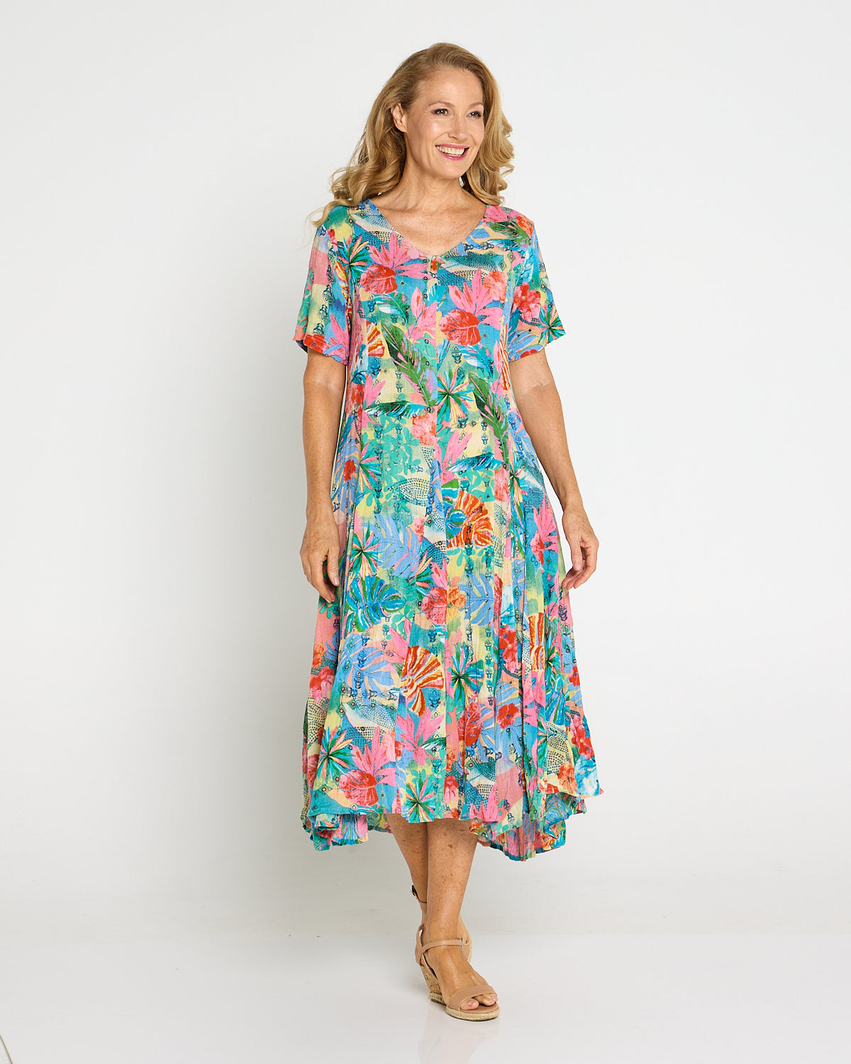 Short Sleeve Godet Dress - Malvinas