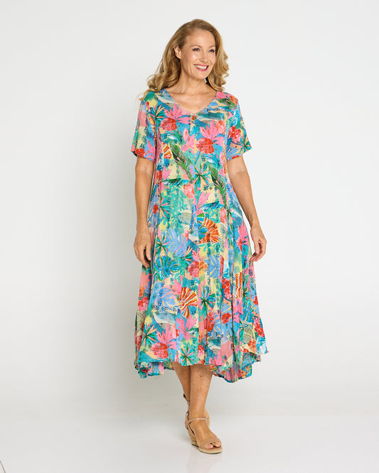 Short Sleeve Godet Dress - Malvinas