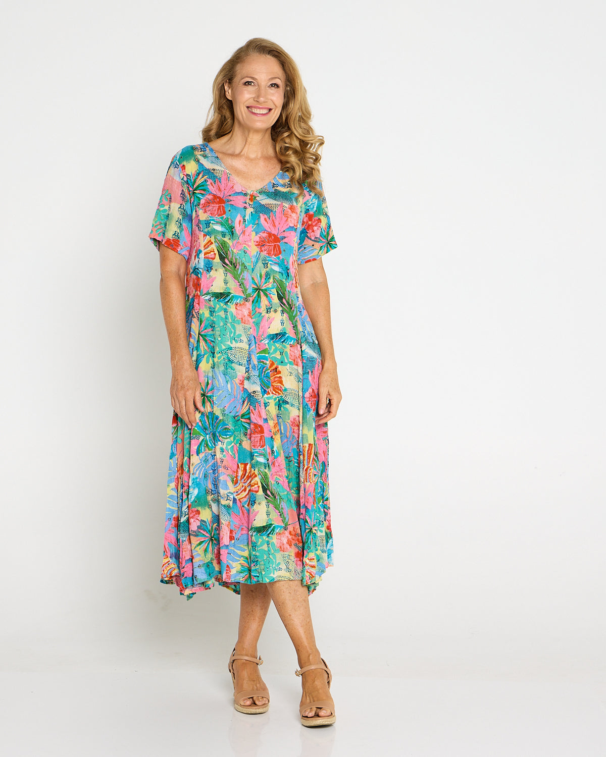 Short Sleeve Godet Dress - Malvinas