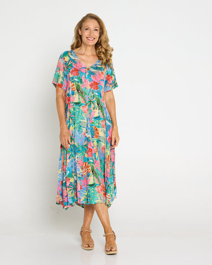 Short Sleeve Godet Dress - Malvinas