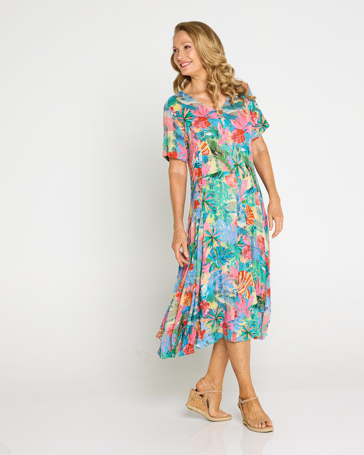 Short Sleeve Godet Dress - Malvinas