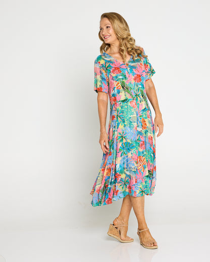 Short Sleeve Godet Dress - Malvinas