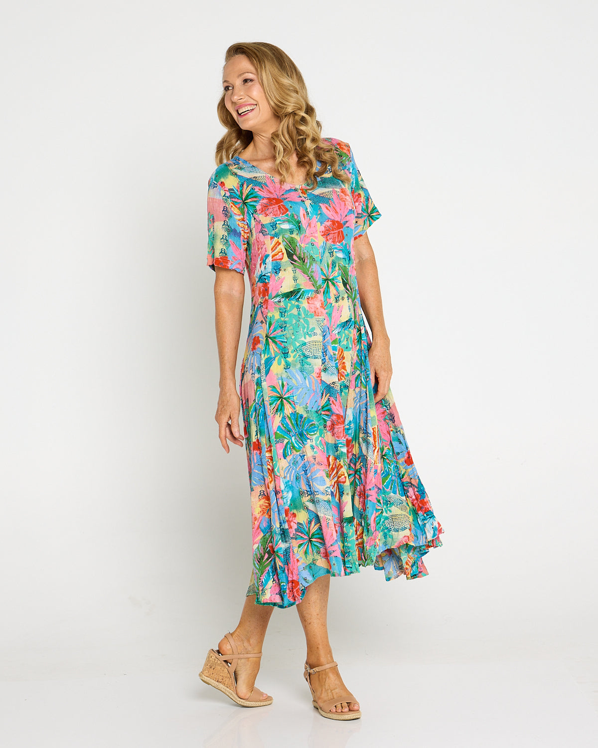 Short Sleeve Godet Dress - Malvinas