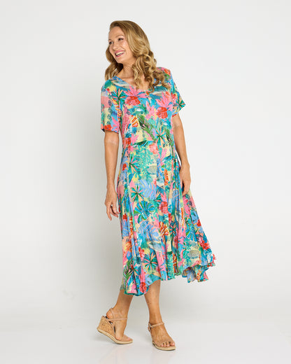 Short Sleeve Godet Dress - Malvinas