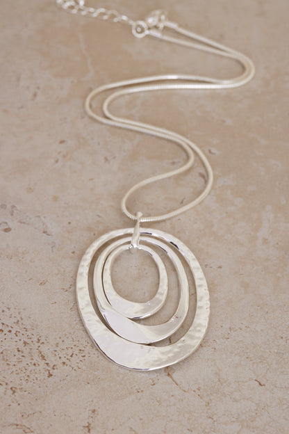 Hammered Double Oval Pendant Necklace - Silver