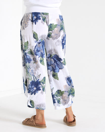 Santorini Cropped Relaxed Pants - Floral Blue