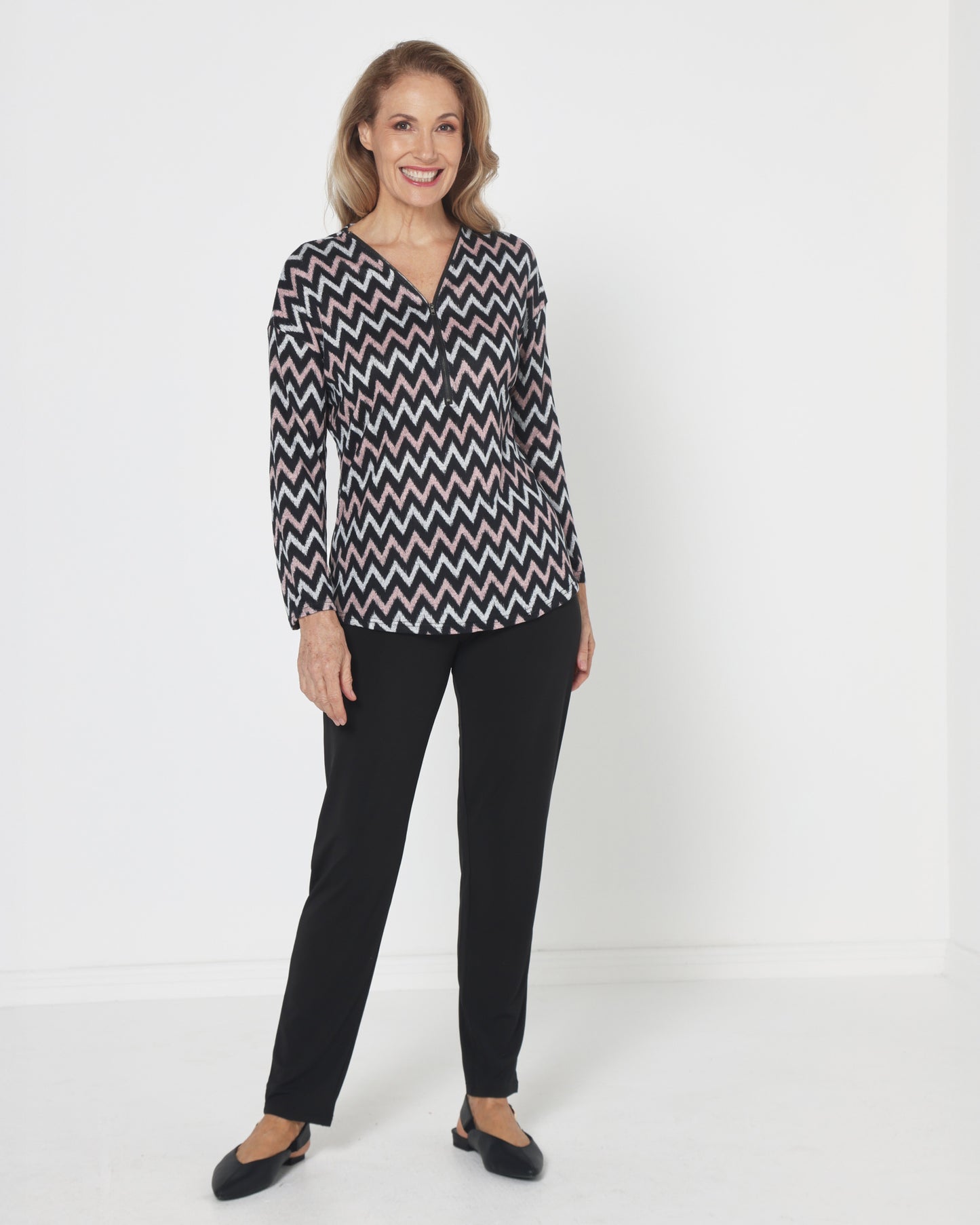 Redgrove Zip Top - Blush Chevron
