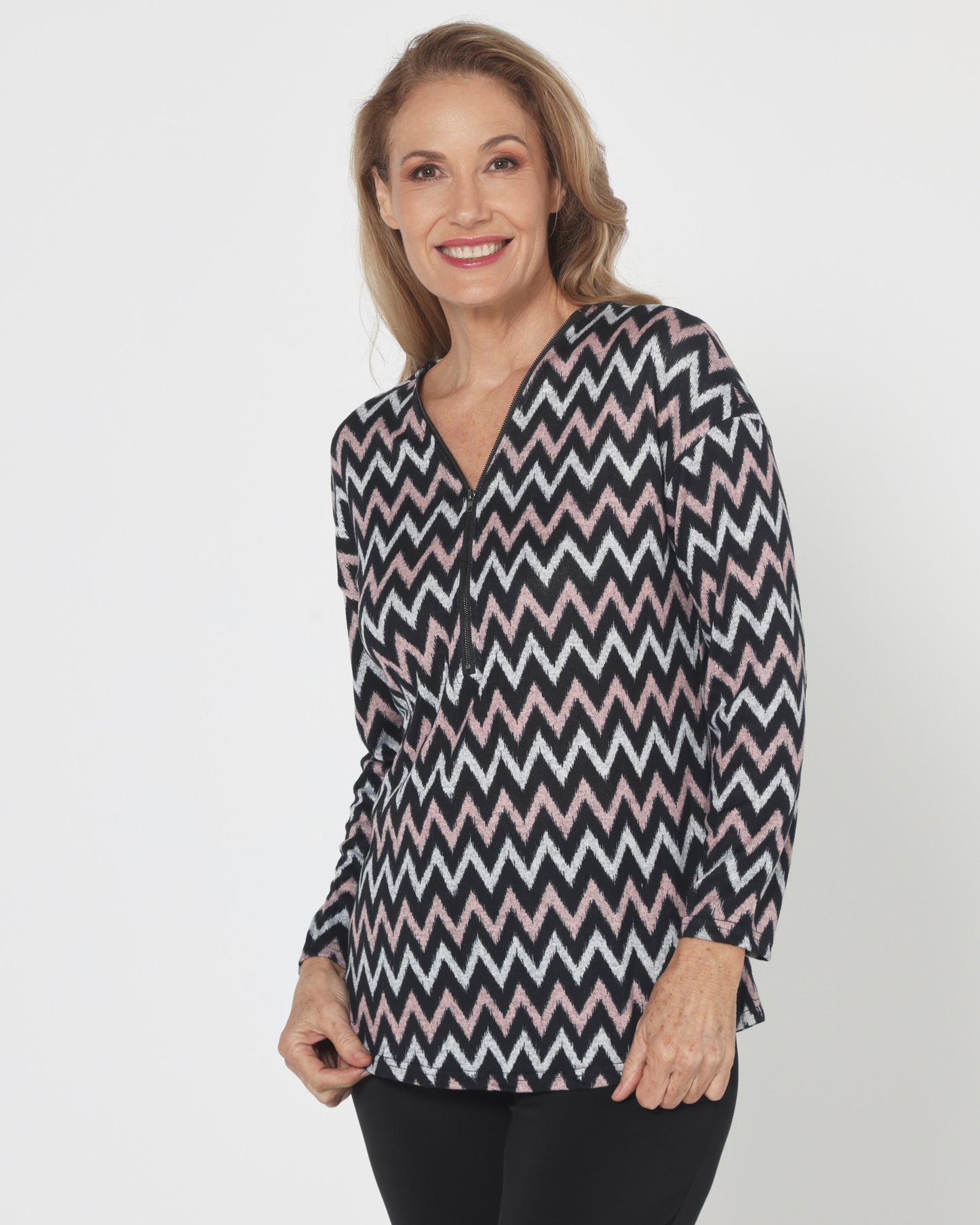 Redgrove Zip Top - Blush Chevron