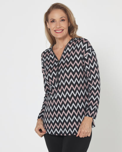 Redgrove Zip Top - Blush Chevron