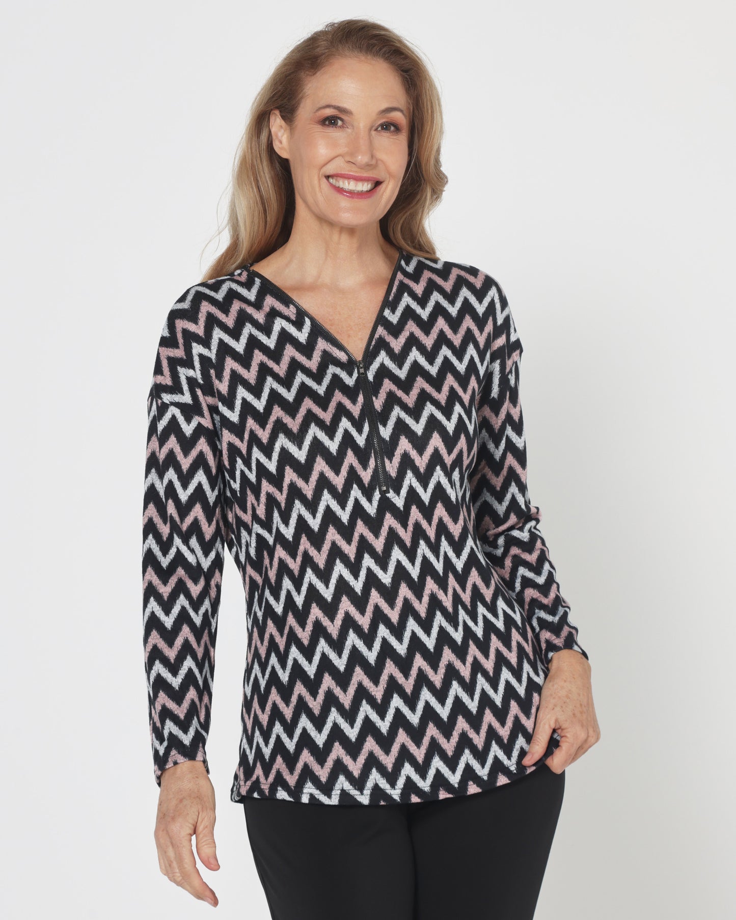 Redgrove Zip Top - Blush Chevron