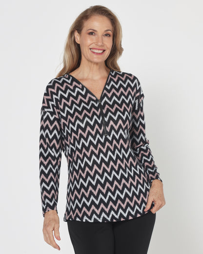 Redgrove Zip Top - Blush Chevron