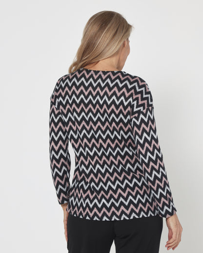 Redgrove Zip Top - Blush Chevron