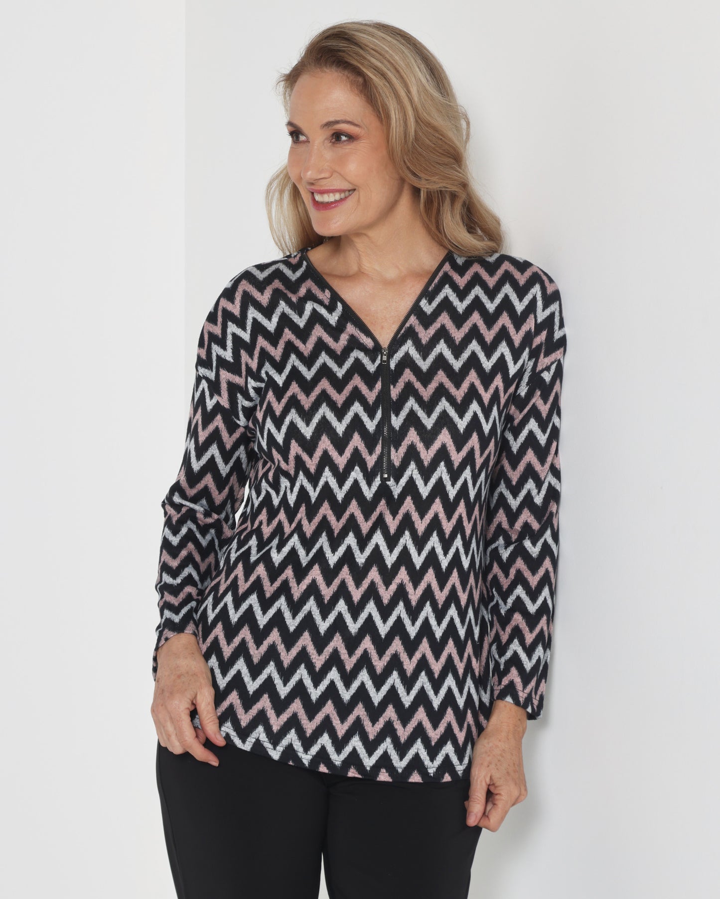 Redgrove Zip Top - Blush Chevron