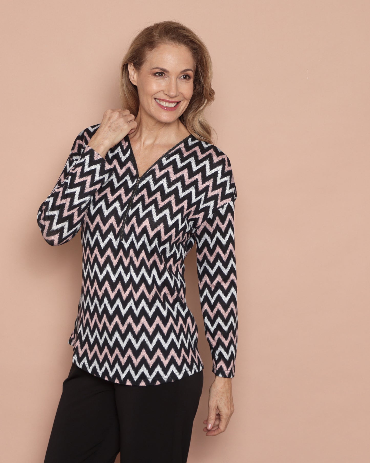 Redgrove Zip Top - Blush Chevron