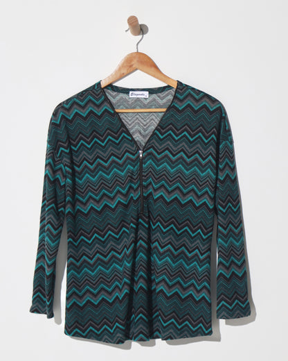 Redgrove Zip Top - Teal Chevron