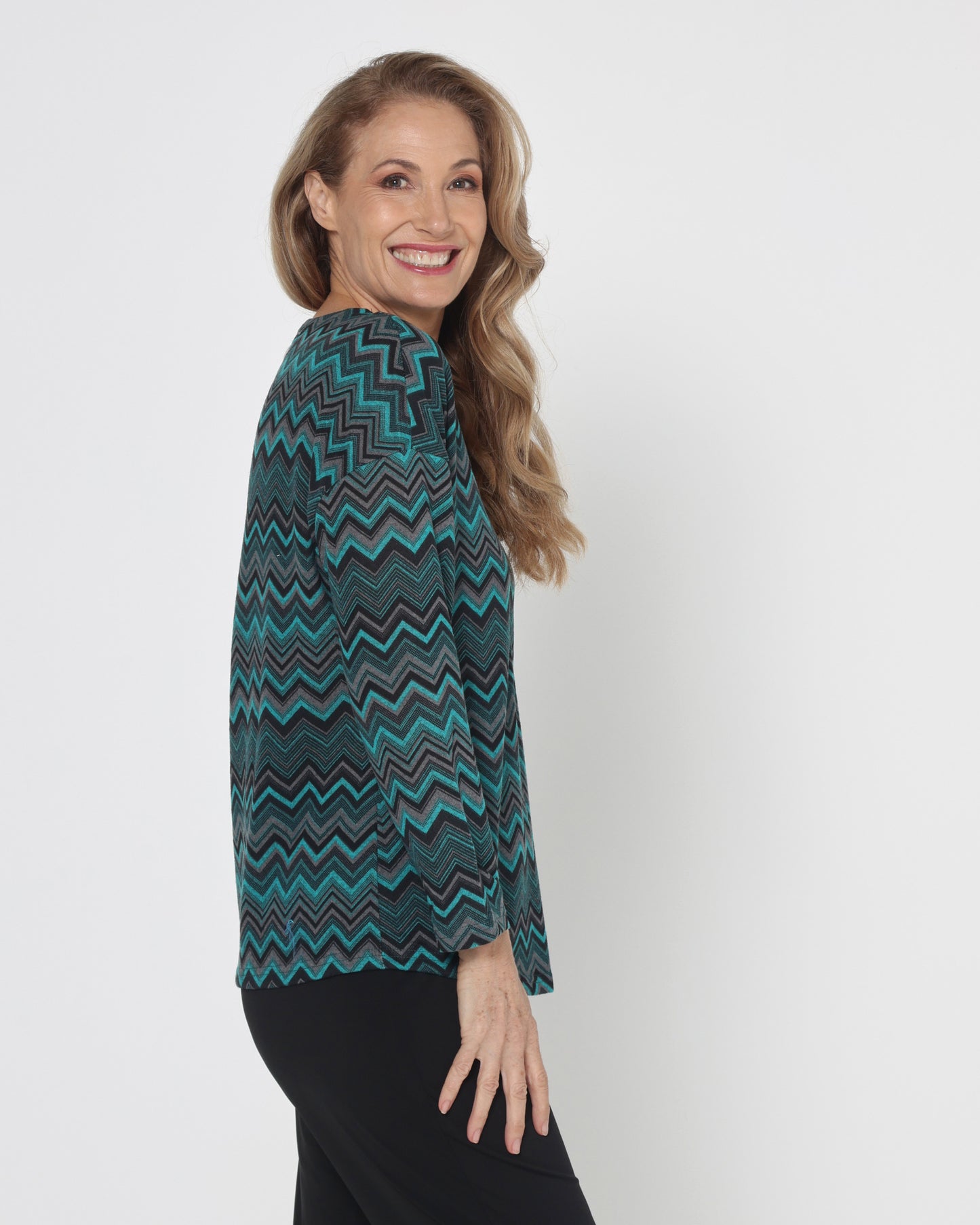 Redgrove Zip Top - Teal Chevron