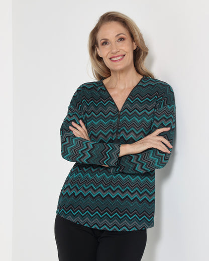 Redgrove Zip Top - Teal Chevron
