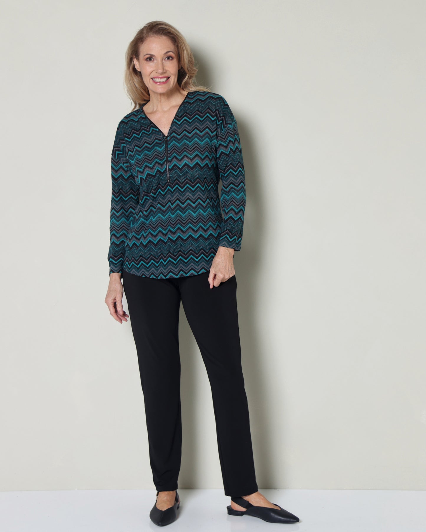 Redgrove Zip Top - Teal Chevron