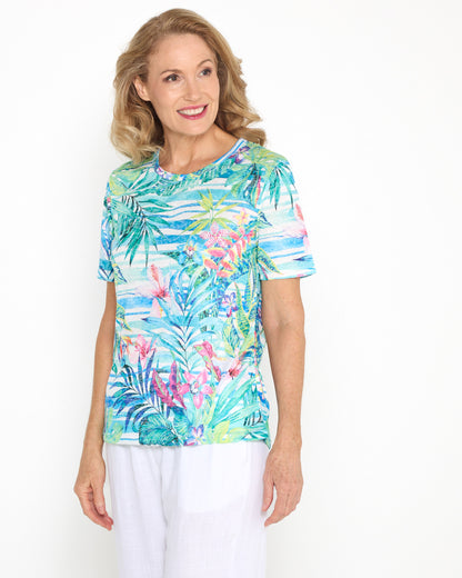 Callie Burnout Tee - Aqua Palm