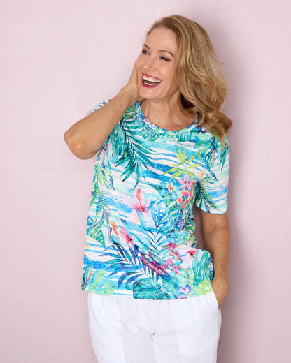 Callie Burnout Tee - Aqua Palm