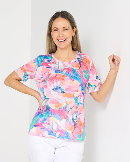 Callie Burnout Tee - Paradise Bloom