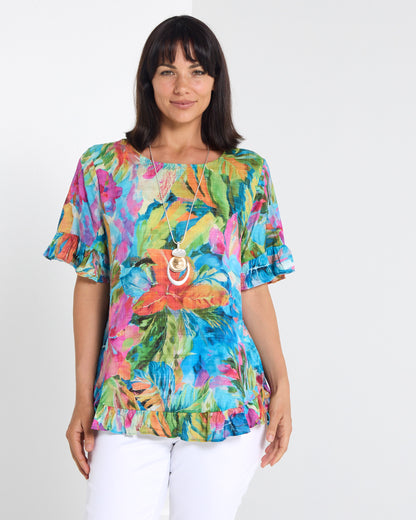Kaylani Ruffle Top - Paradise Print