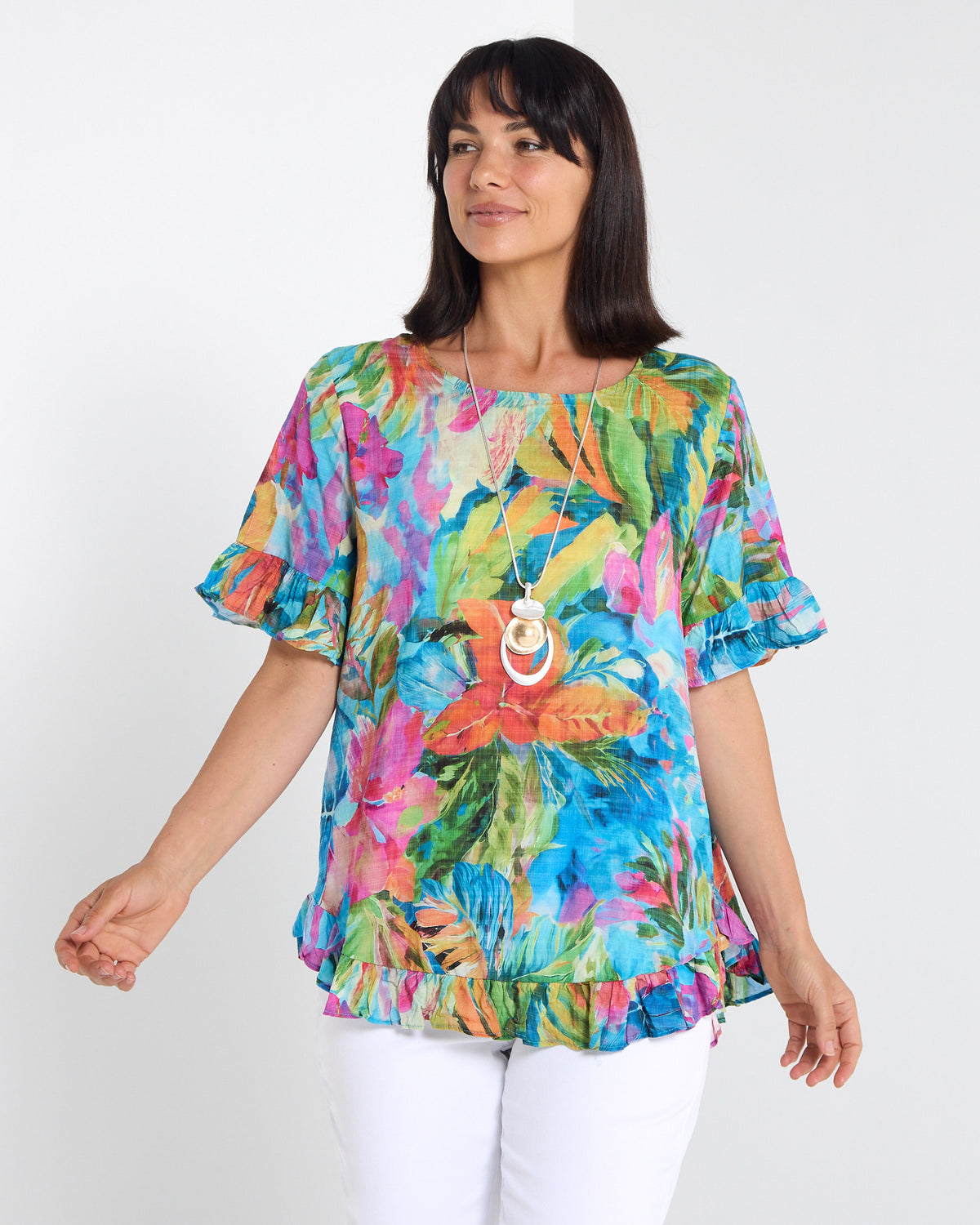 Kaylani Ruffle Top - Paradise Print