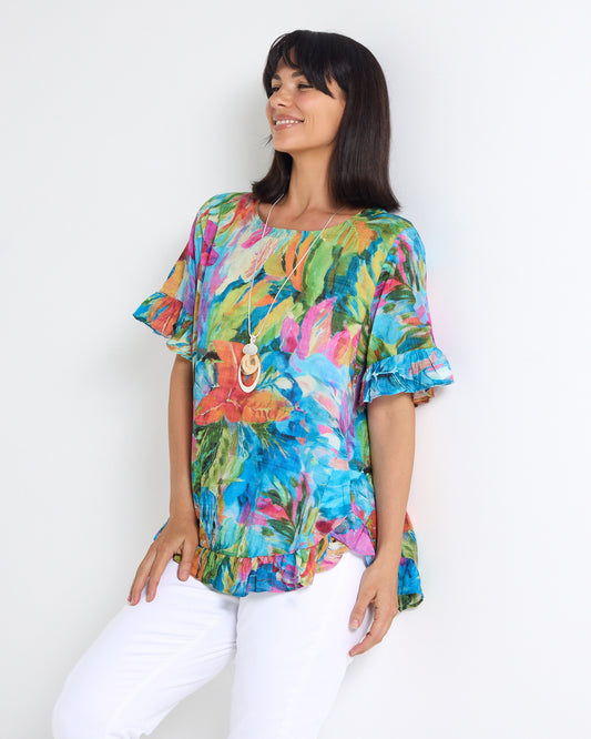Kaylani Ruffle Top - Paradise Print