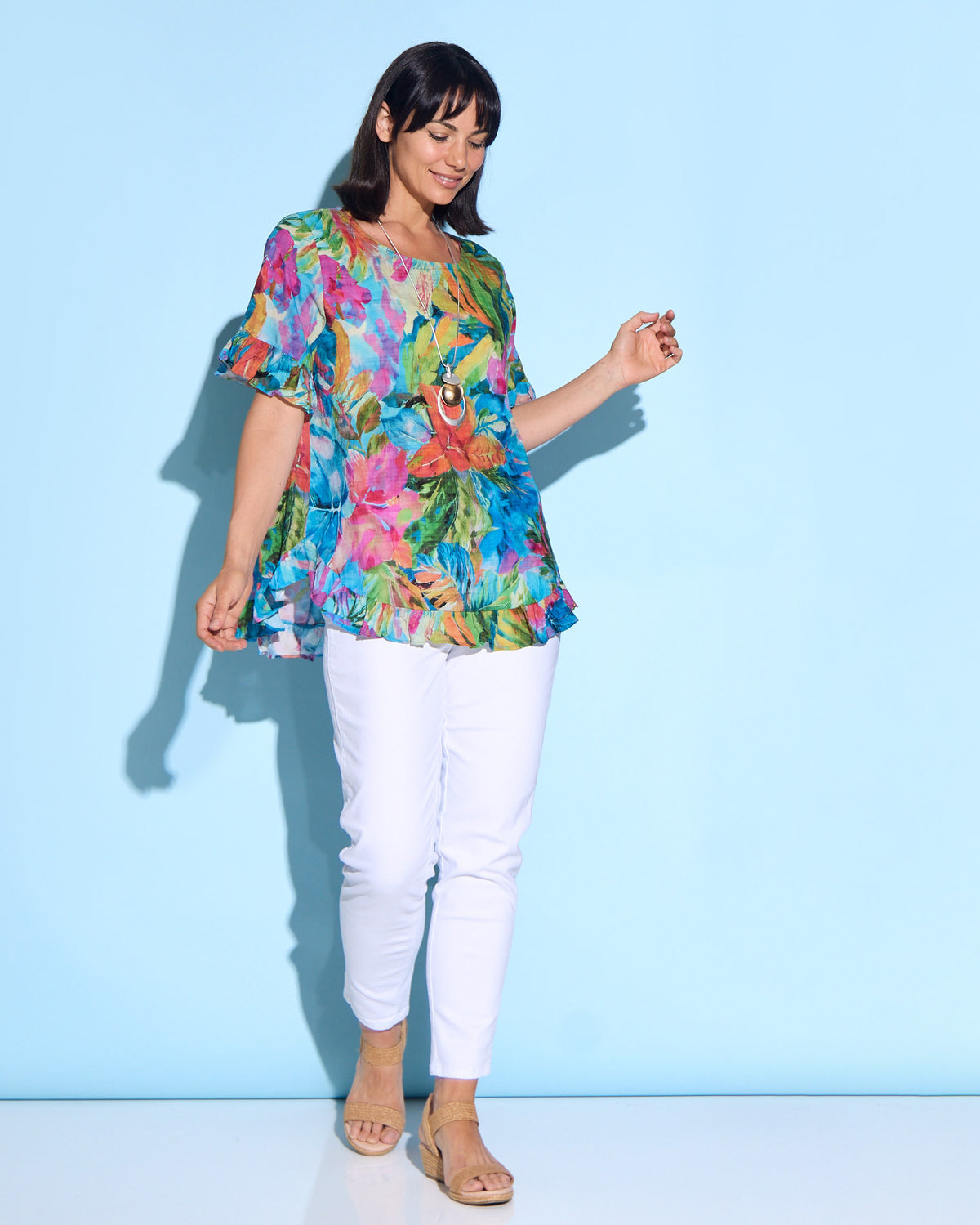 Kaylani Ruffle Top - Paradise Print