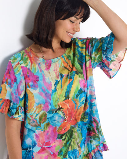Kaylani Ruffle Top - Paradise Print