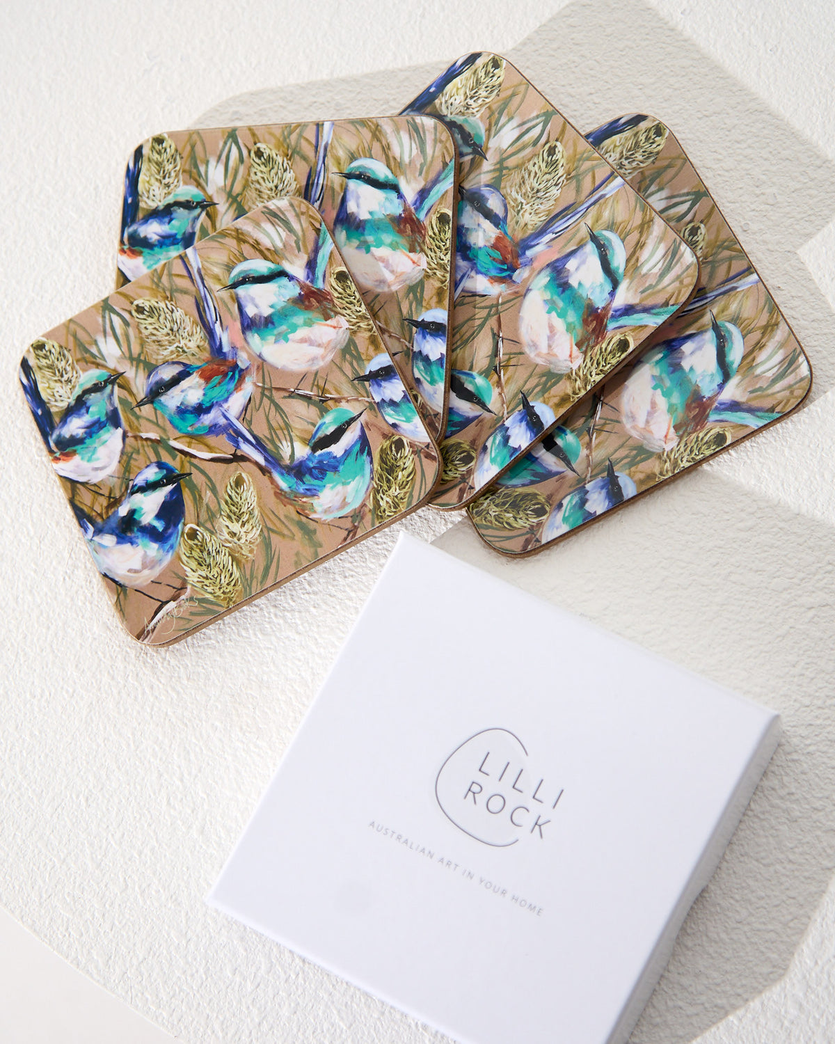 Set of 4 Coasters - Blue Wren