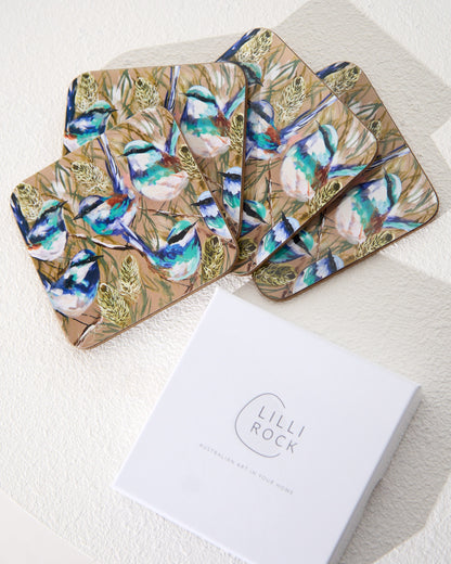 Set of 4 Coasters - Blue Wren