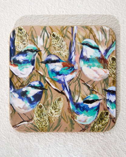 Set of 4 Coasters - Blue Wren