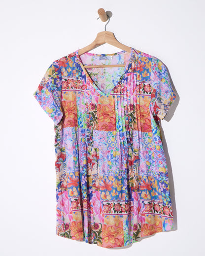 Carmody Floral Pintuck Top - Pink Patchwork