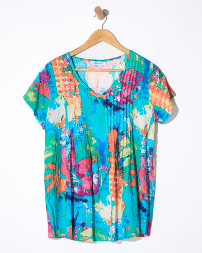 Carmody Pintuck Cotton Top - Tropical Leaf