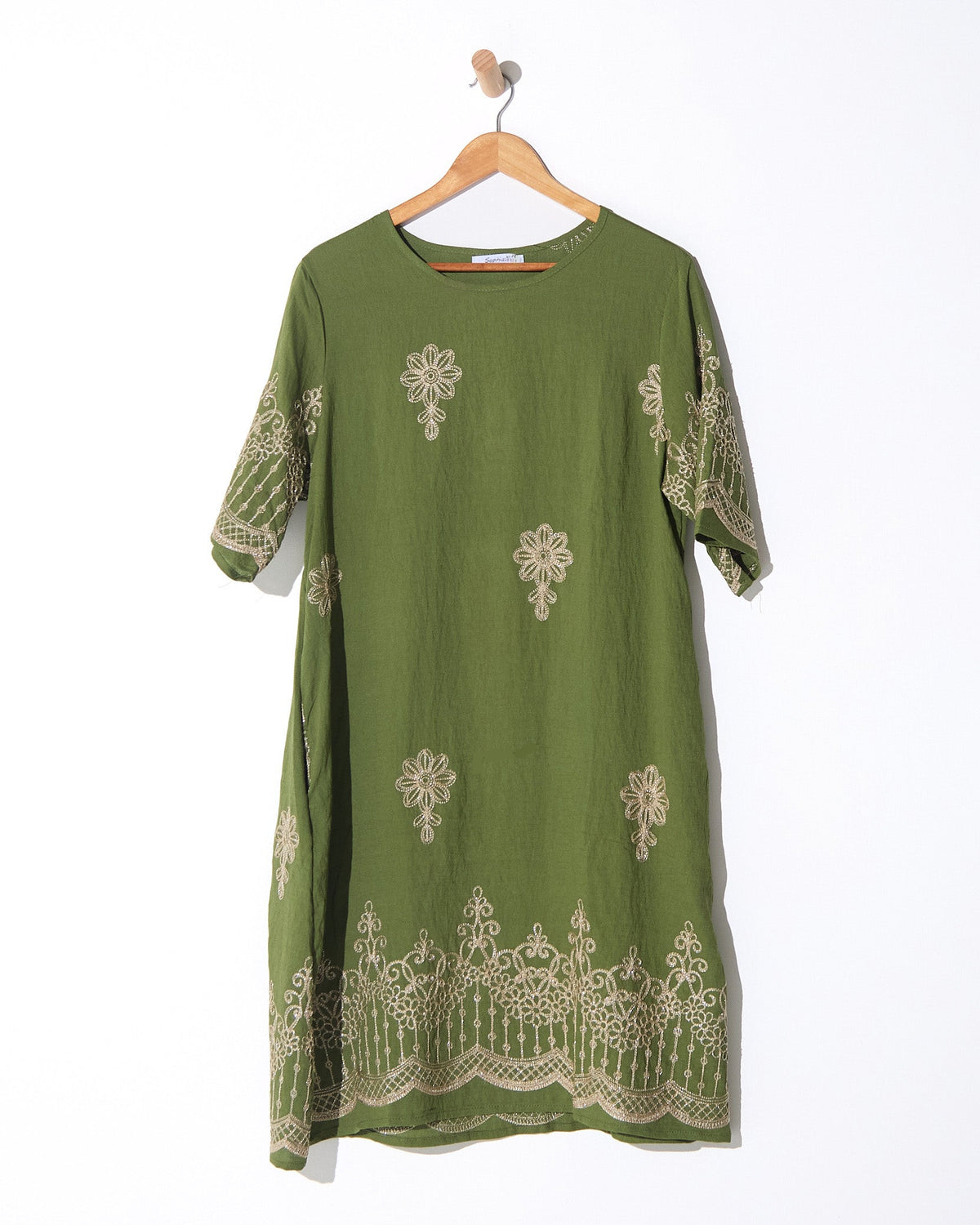 Zinnia Embroidered Dress - Moss Green