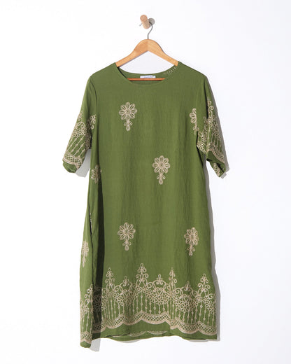 Zinnia Embroidered Dress - Moss Green