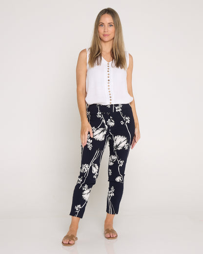 Moira Pants - Navy White Floral