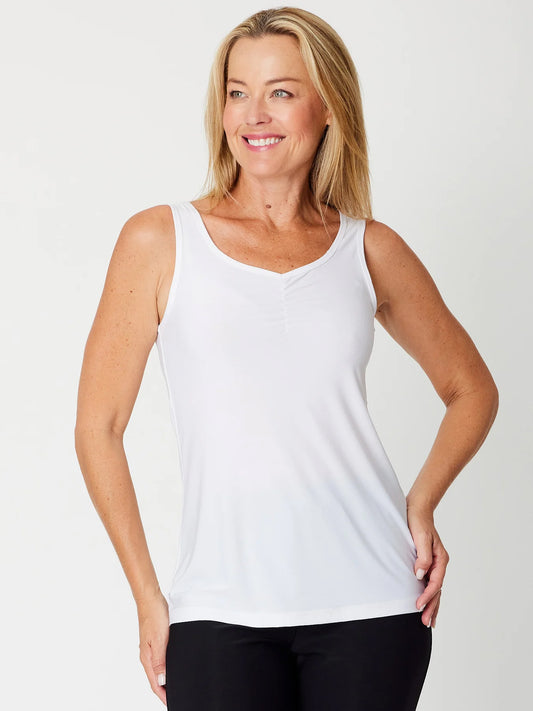Ruche Neck Cami - White