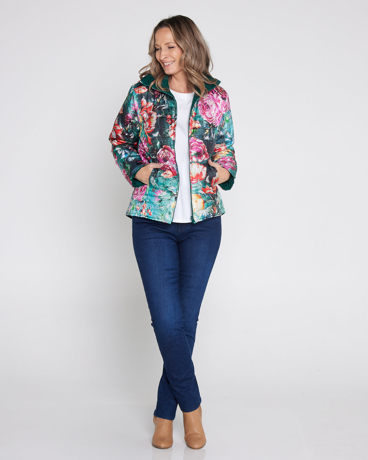 Reversible Long Sleeve Puffer Jacket - Winter Rose